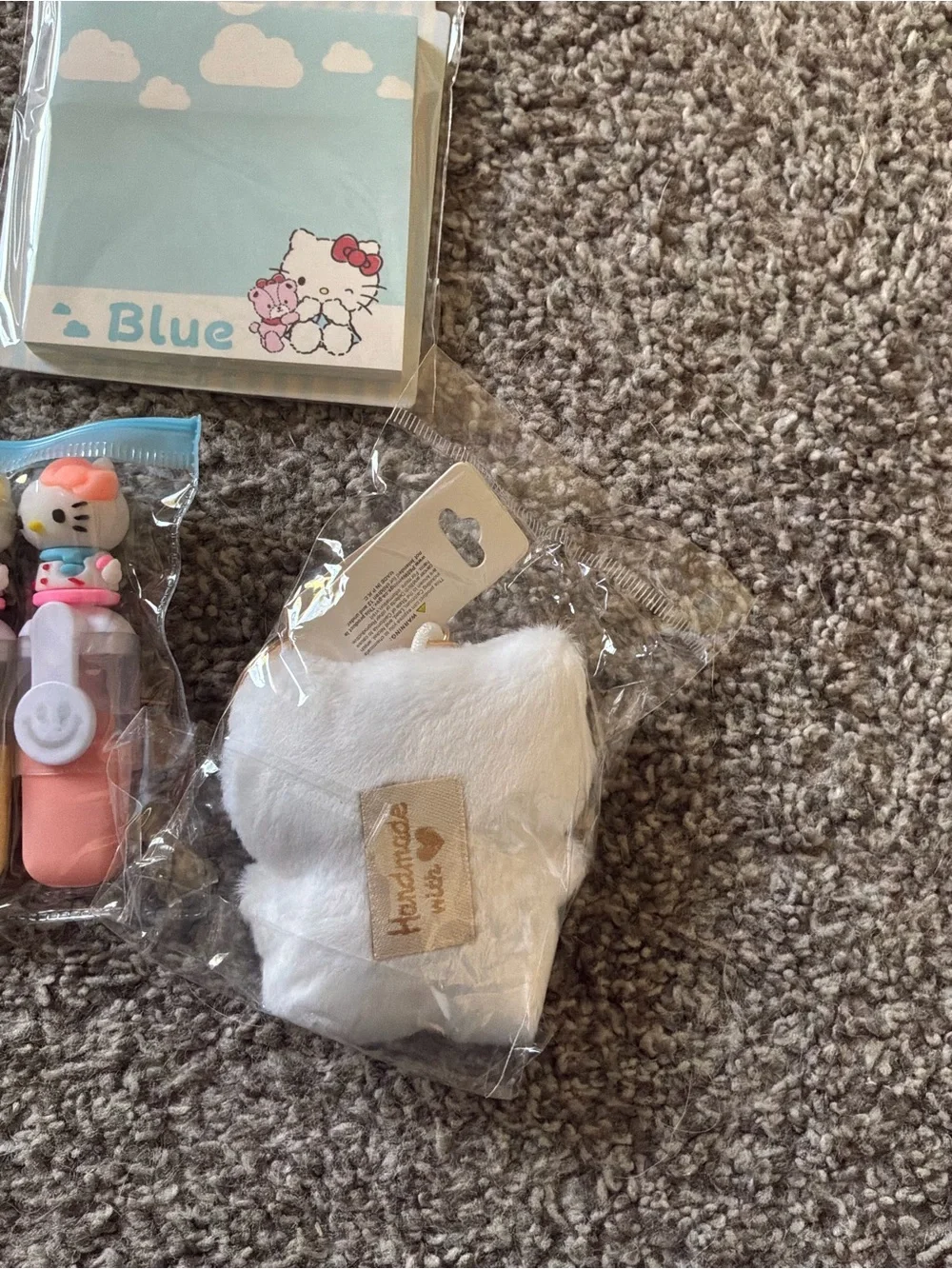 Hello Kitty 6 Pieces Stationary Bundle Lot with Handmade Plush Keychain